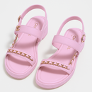 Sandales CH Matelassées Rose – Chaîne Dorée & Élégance Parisienne